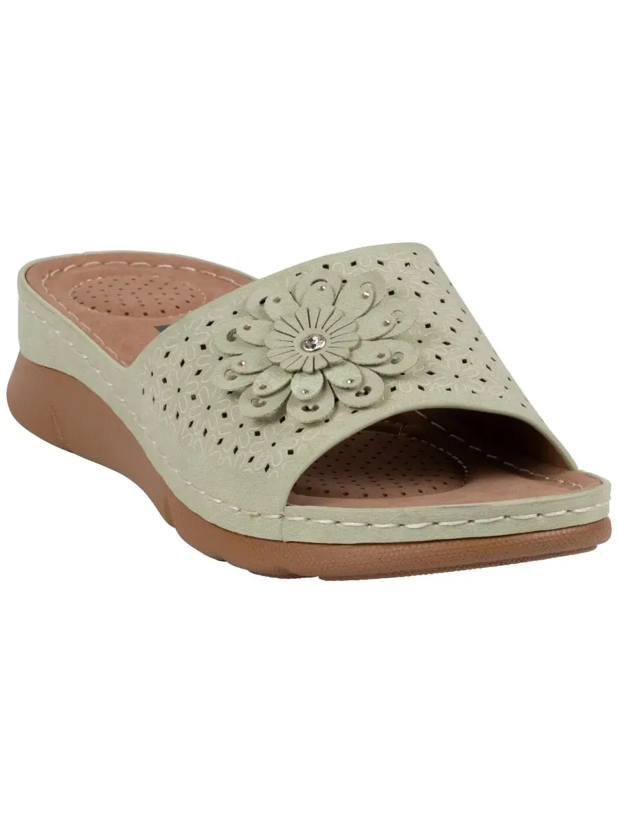 Женские удобные сандалии Gabbie Flower Rosette GC Shoes — изображение 1 из 5, зеленый
