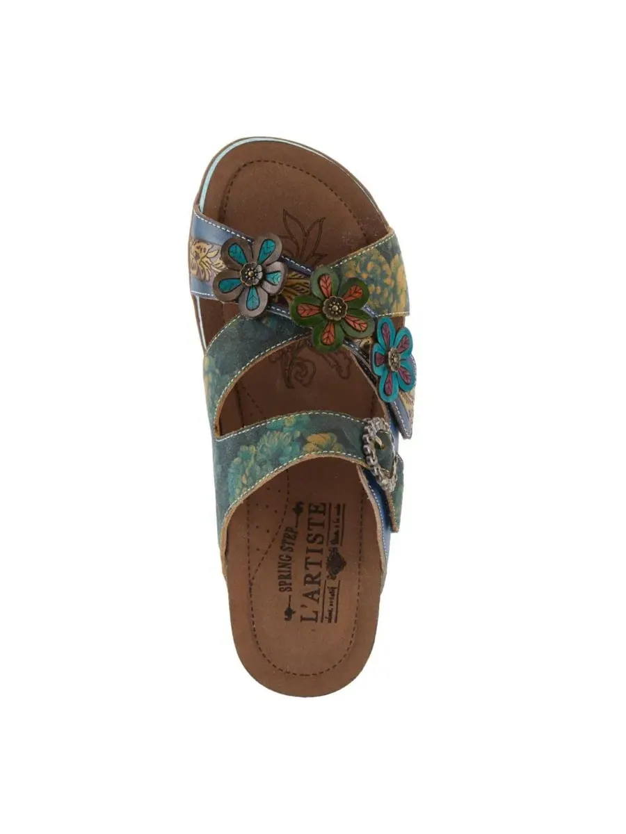 Сандалии-слайды с цветочным декором Caelana Slide with Rubber Sole L'Artiste — изображение 3 из 7, синий мульти
