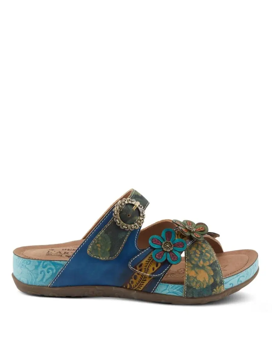 Сандалии-слайды с цветочным декором Caelana Slide with Rubber Sole L'Artiste — изображение 5 из 7, синий мульти