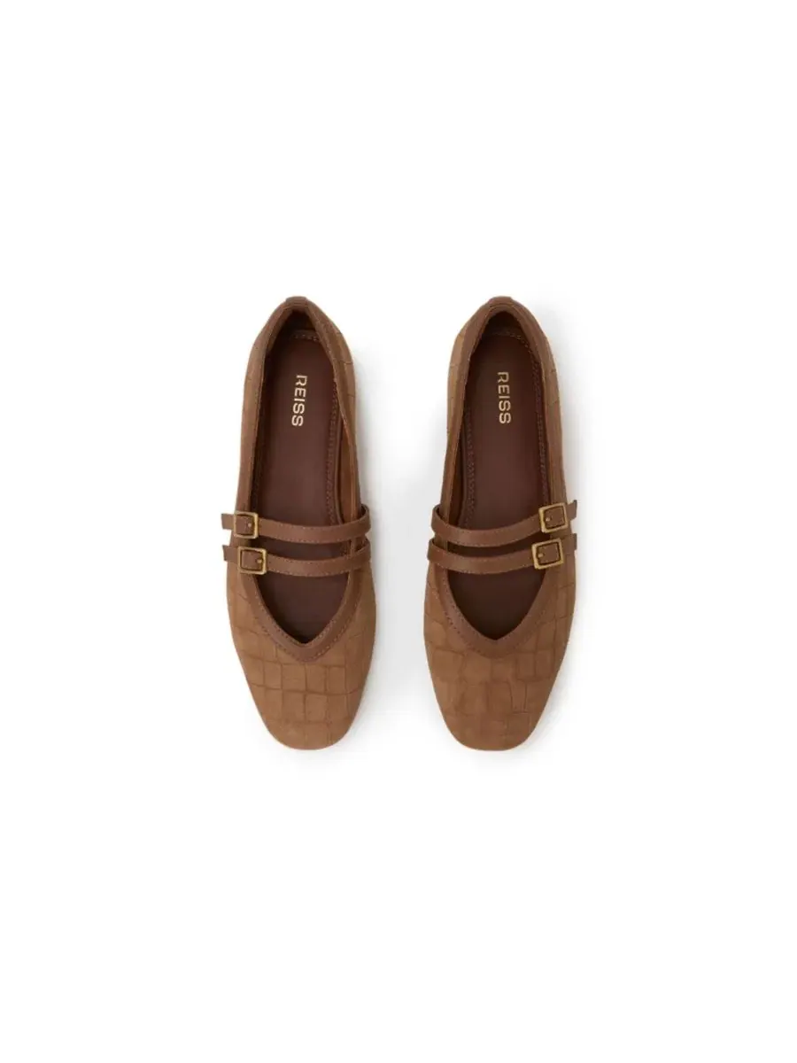 Балетки Eliza с крокодиловой фактурой из замши REISS — бежевый