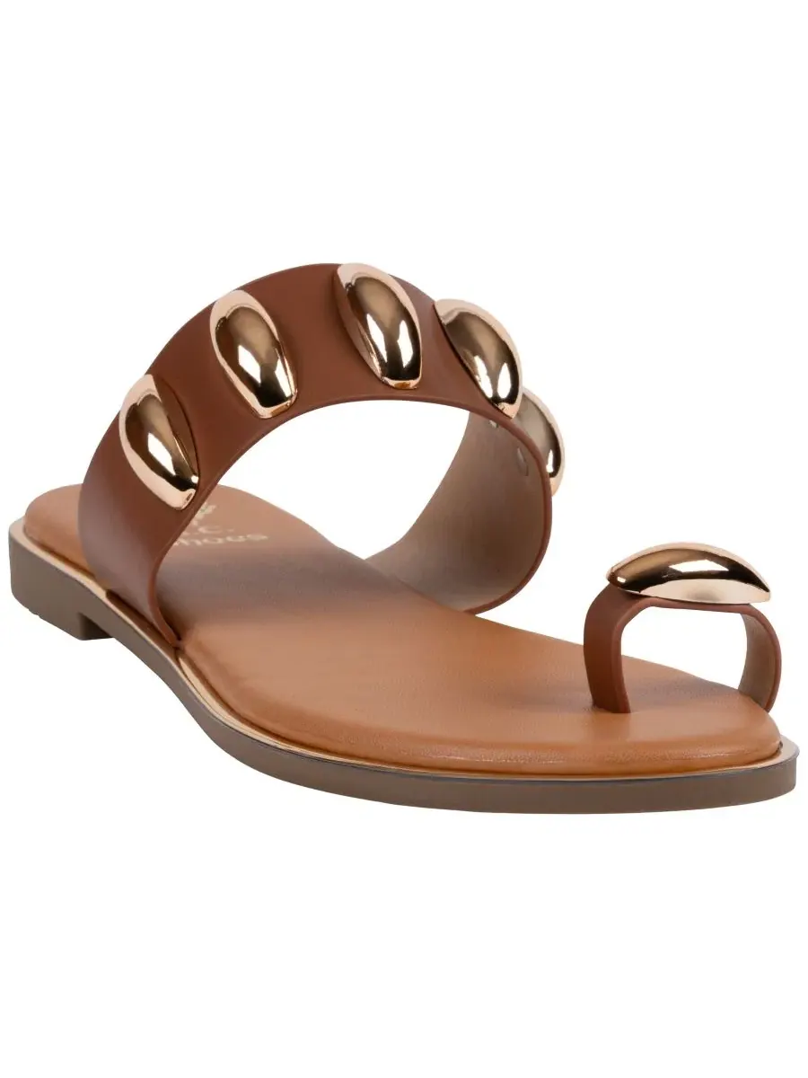 Женские сандалии Kenley Toe Ring Hardware с плоским ходом GC Shoes — бежевый
