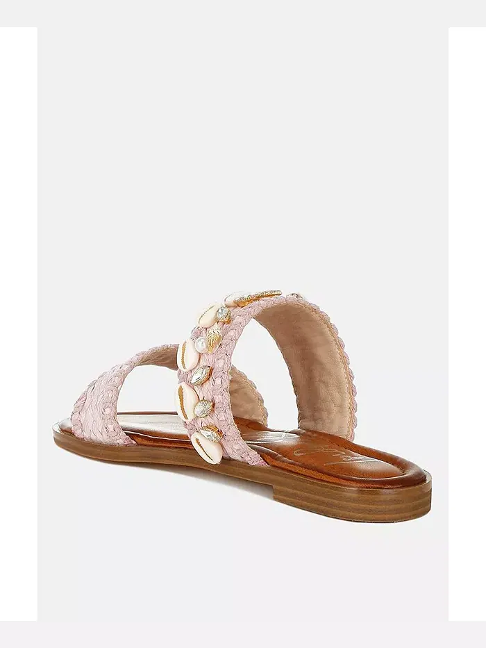 Сандалии Slip On из рафии с принтом "моллюски" London Rag — изображение 2 из 3, розовый