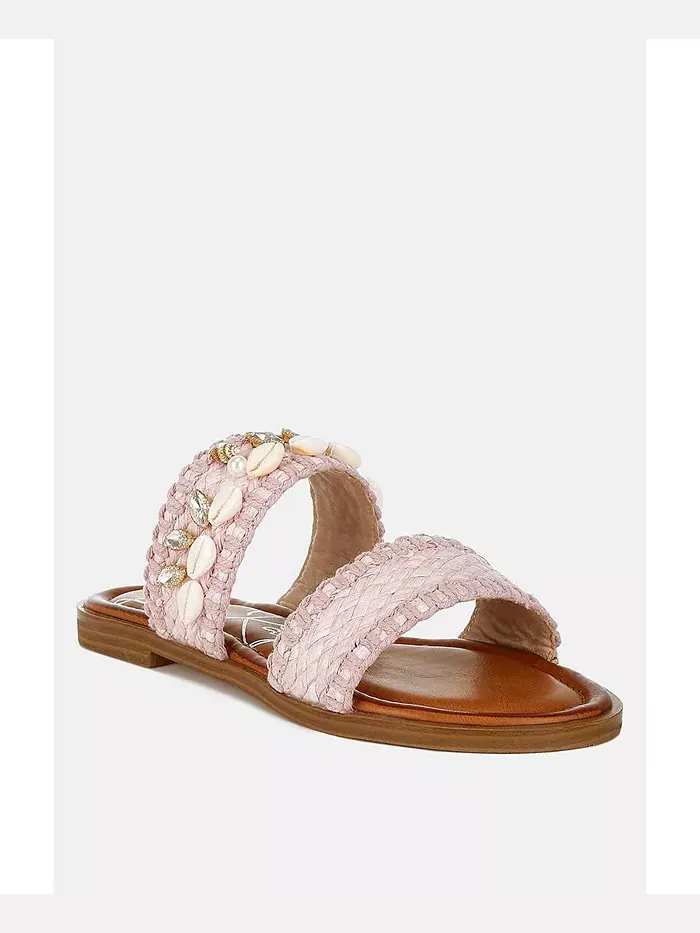 Сандалии Slip On из рафии с принтом "моллюски" London Rag — изображение 3 из 3, розовый