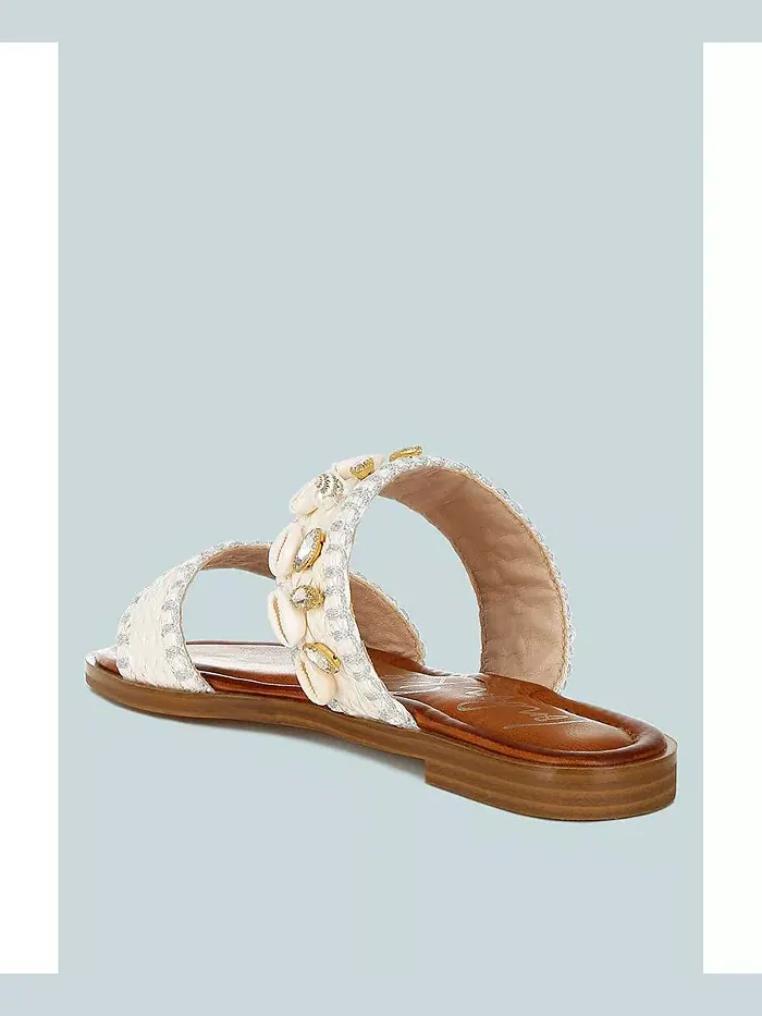 Сандалии Slip On из рафии с принтом "моллюски" London Rag — изображение 2 из 3, белый
