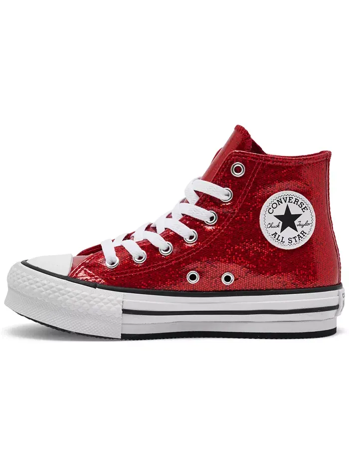 Кроссовки Chuck Taylor All Star Glitter Lift на платформе для девочек от Finish Line Converse — изображение 3 из 6, красный