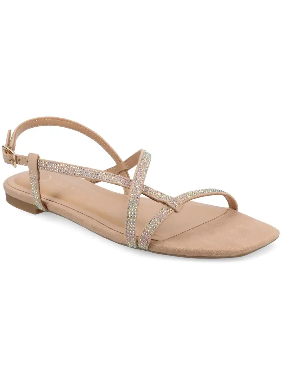 Женские сандалии Francis Strappy Glitter Flat Sandals с ремешками и блестками Journee Collection — изображение 1 из 5, кость