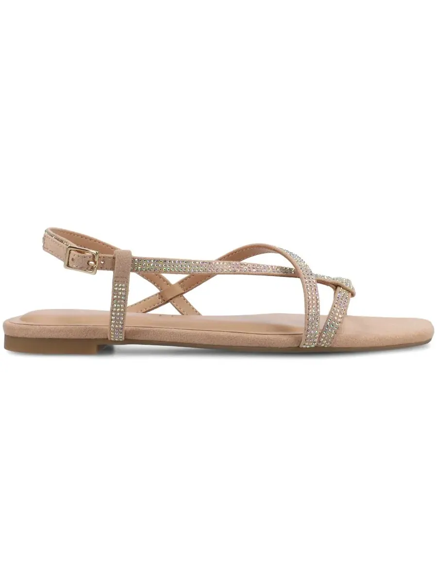 Женские сандалии Francis Strappy Glitter Flat Sandals с ремешками и блестками Journee Collection — изображение 2 из 5, кость
