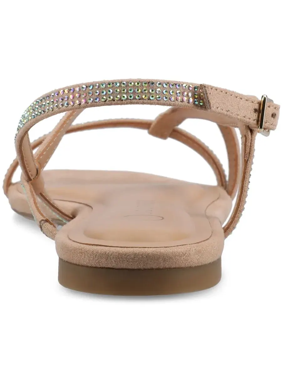 Женские сандалии Francis Strappy Glitter Flat Sandals с ремешками и блестками Journee Collection — изображение 3 из 5, кость