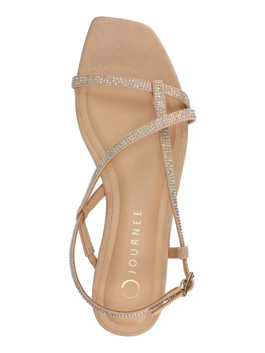 Женские сандалии Francis Strappy Glitter Flat Sandals с ремешками и блестками Journee Collection — изображение 4 из 5, кость