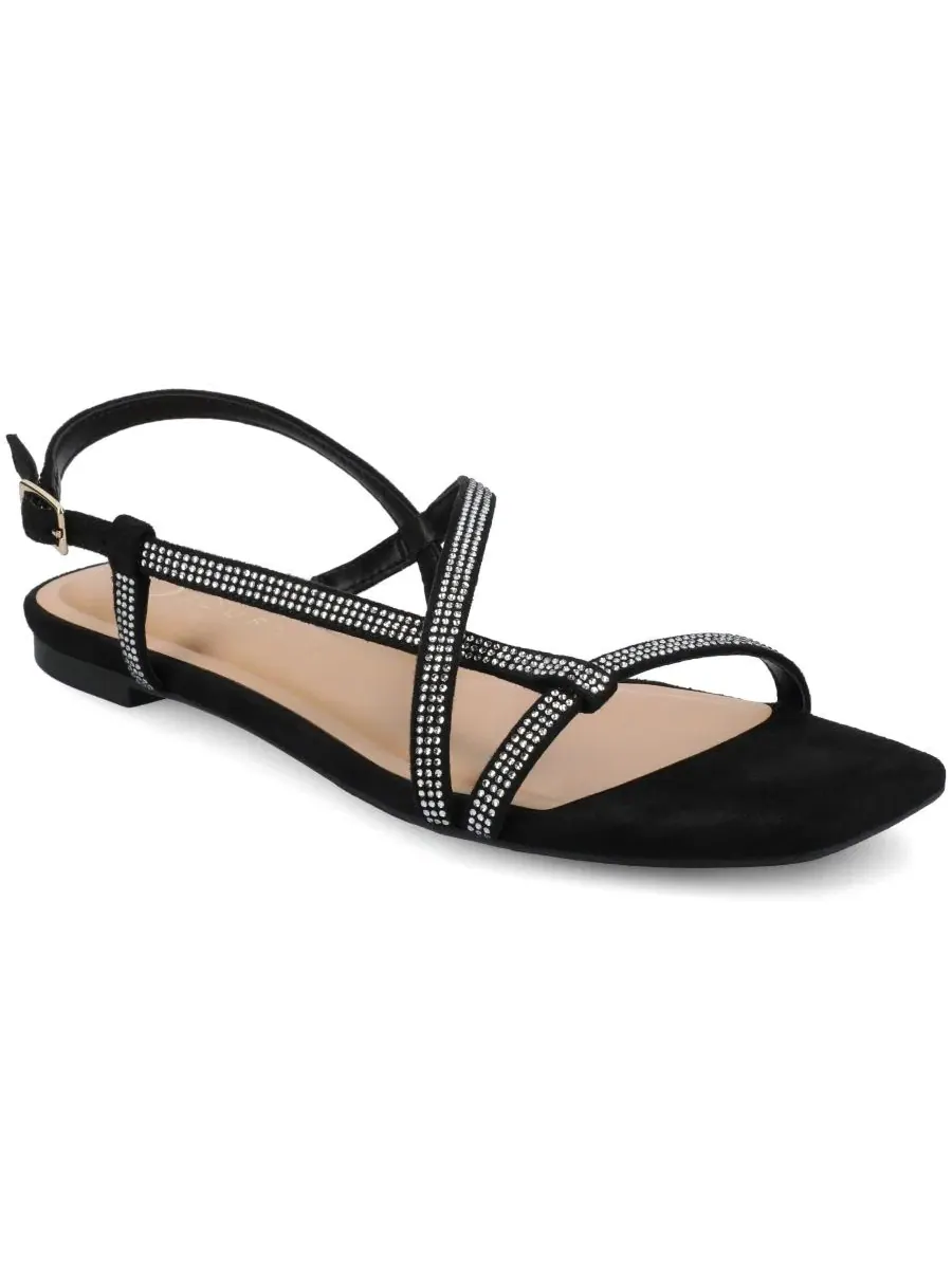 Женские сандалии Francis Strappy Glitter Flat Sandals с ремешками и блестками Journee Collection — изображение 1 из 5, черный