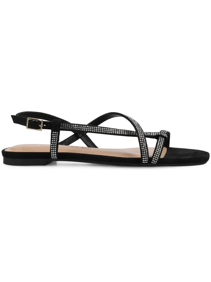 Женские сандалии Francis Strappy Glitter Flat Sandals с ремешками и блестками Journee Collection — изображение 2 из 5, черный