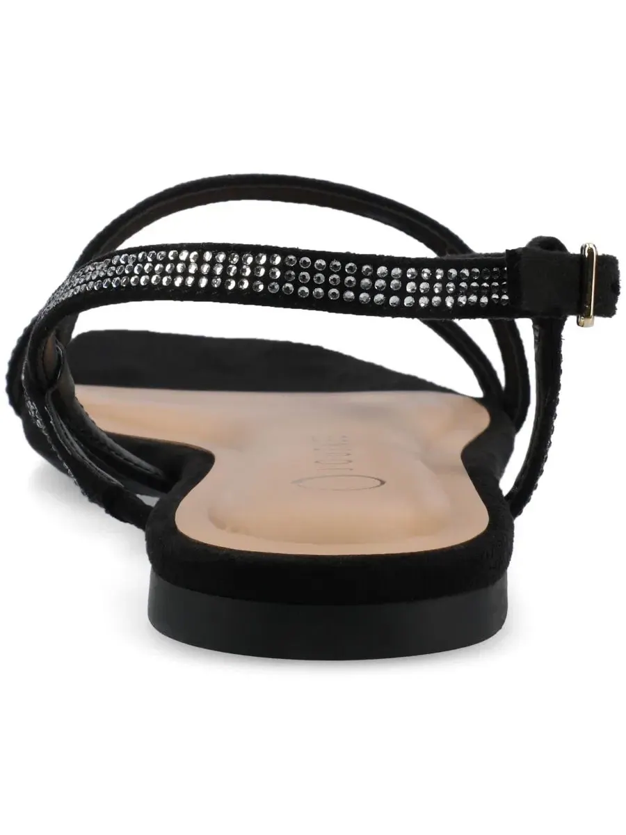 Женские сандалии Francis Strappy Glitter Flat Sandals с ремешками и блестками Journee Collection — изображение 3 из 5, черный