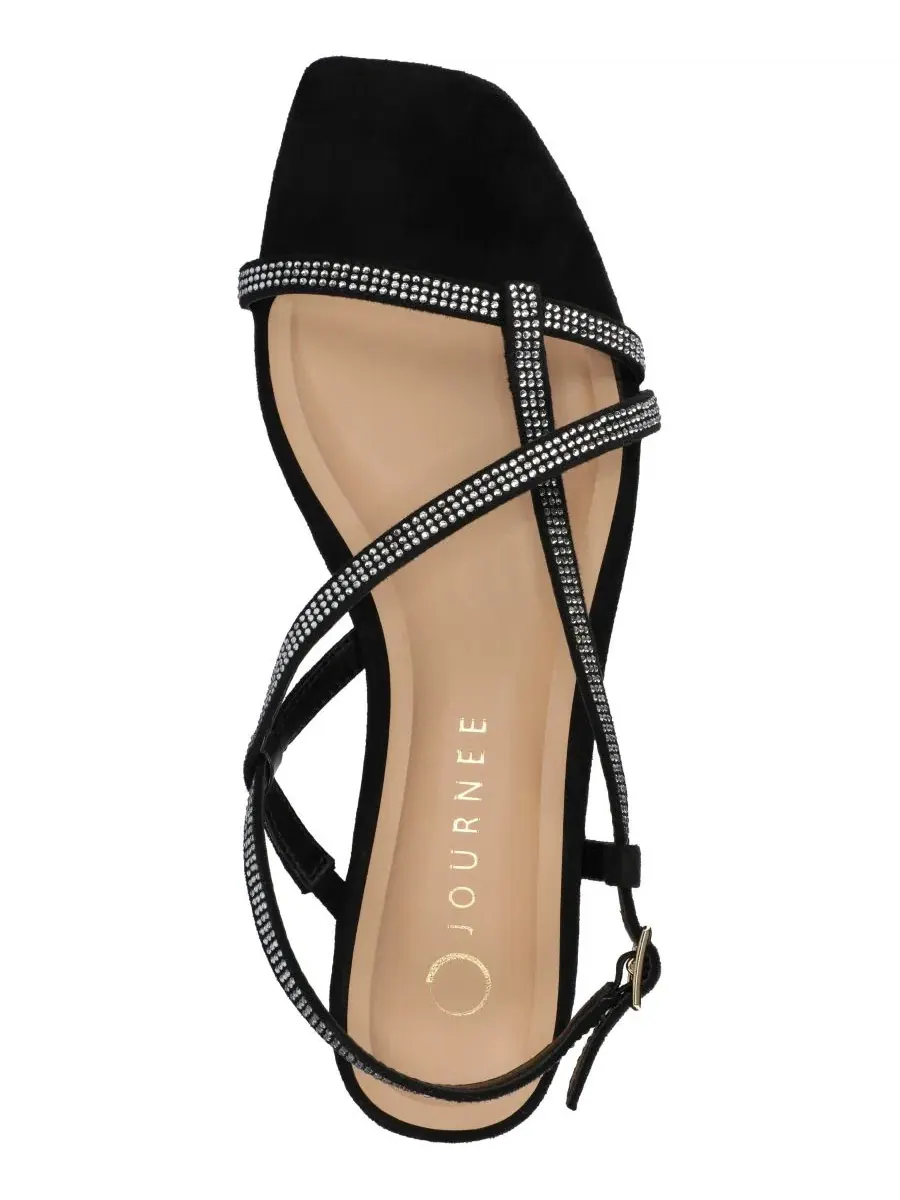 Женские сандалии Francis Strappy Glitter Flat Sandals с ремешками и блестками Journee Collection — изображение 4 из 5, черный