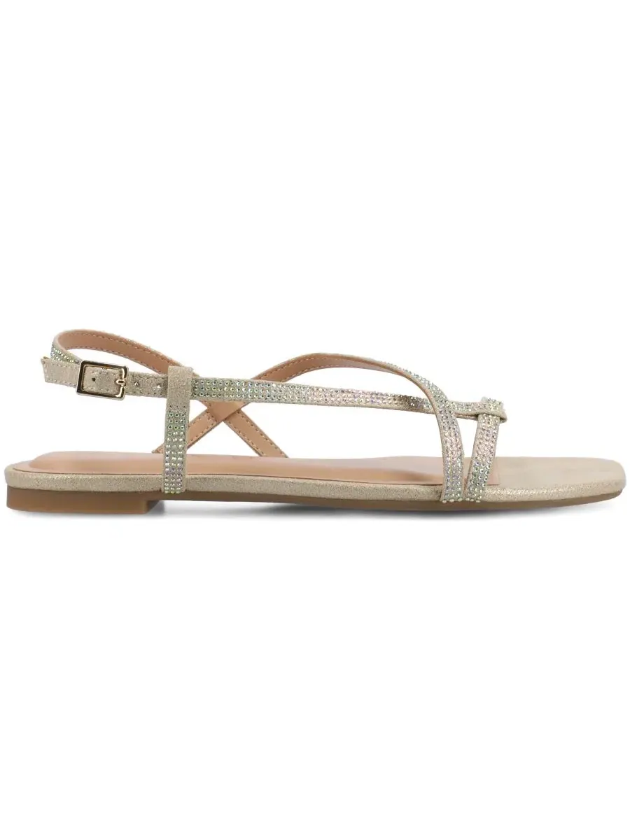 Женские сандалии Francis Strappy Glitter Flat Sandals с ремешками и блестками Journee Collection — изображение 2 из 5, золото