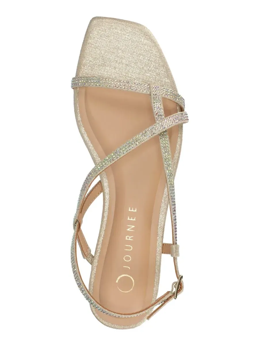 Женские сандалии Francis Strappy Glitter Flat Sandals с ремешками и блестками Journee Collection — изображение 4 из 5, золото