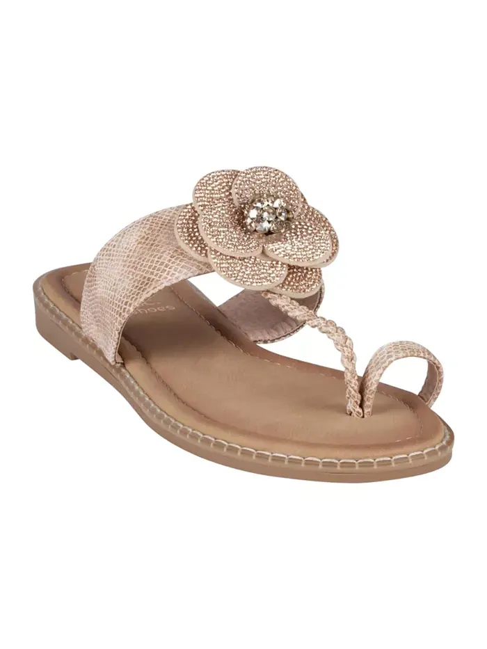 Женские плоские сандалии Blossom Flower с украшением на пальцах в виде цветов GC Shoes — золотистый