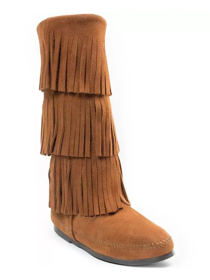 Женские замшевые трехслойные ботинки с бахромой Minnetonka — коричневый
