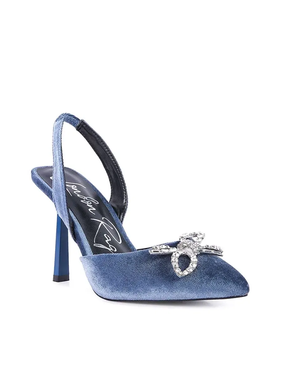 Замшевые туфли-мюли на каблуке-шпильке с бантом Firebird Heeled Mules London Rag — изображение 2 из 5, синий