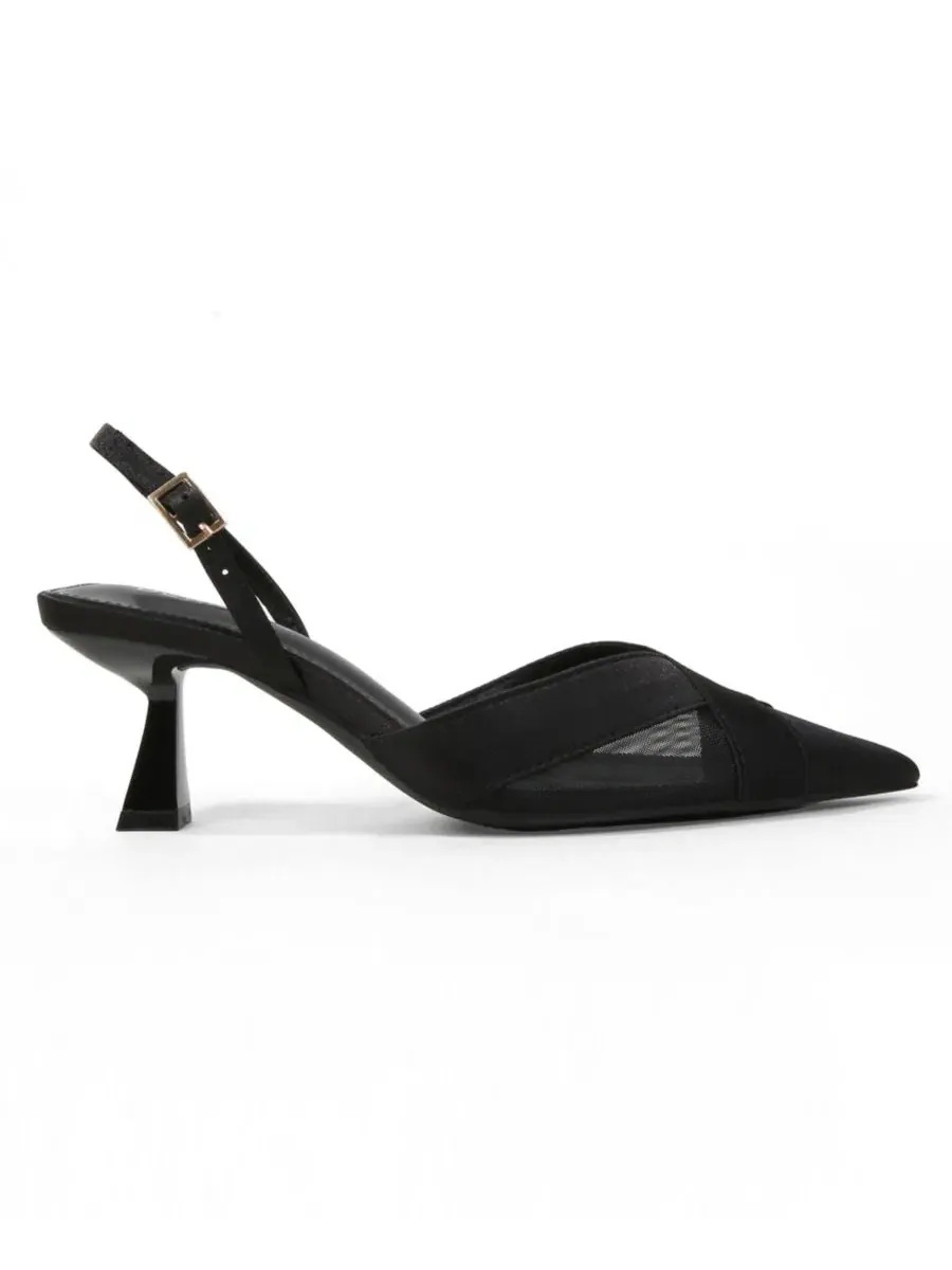 Туфли-лодочки с открытой пяткой Hailee Mesh and Satin Special Occasion Slingback Pumps BERNESS — изображение 2 из 7, черный