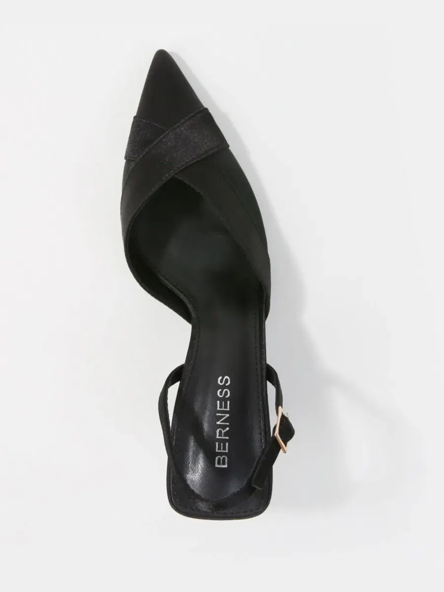 Туфли-лодочки с открытой пяткой Hailee Mesh and Satin Special Occasion Slingback Pumps BERNESS — изображение 4 из 7, черный
