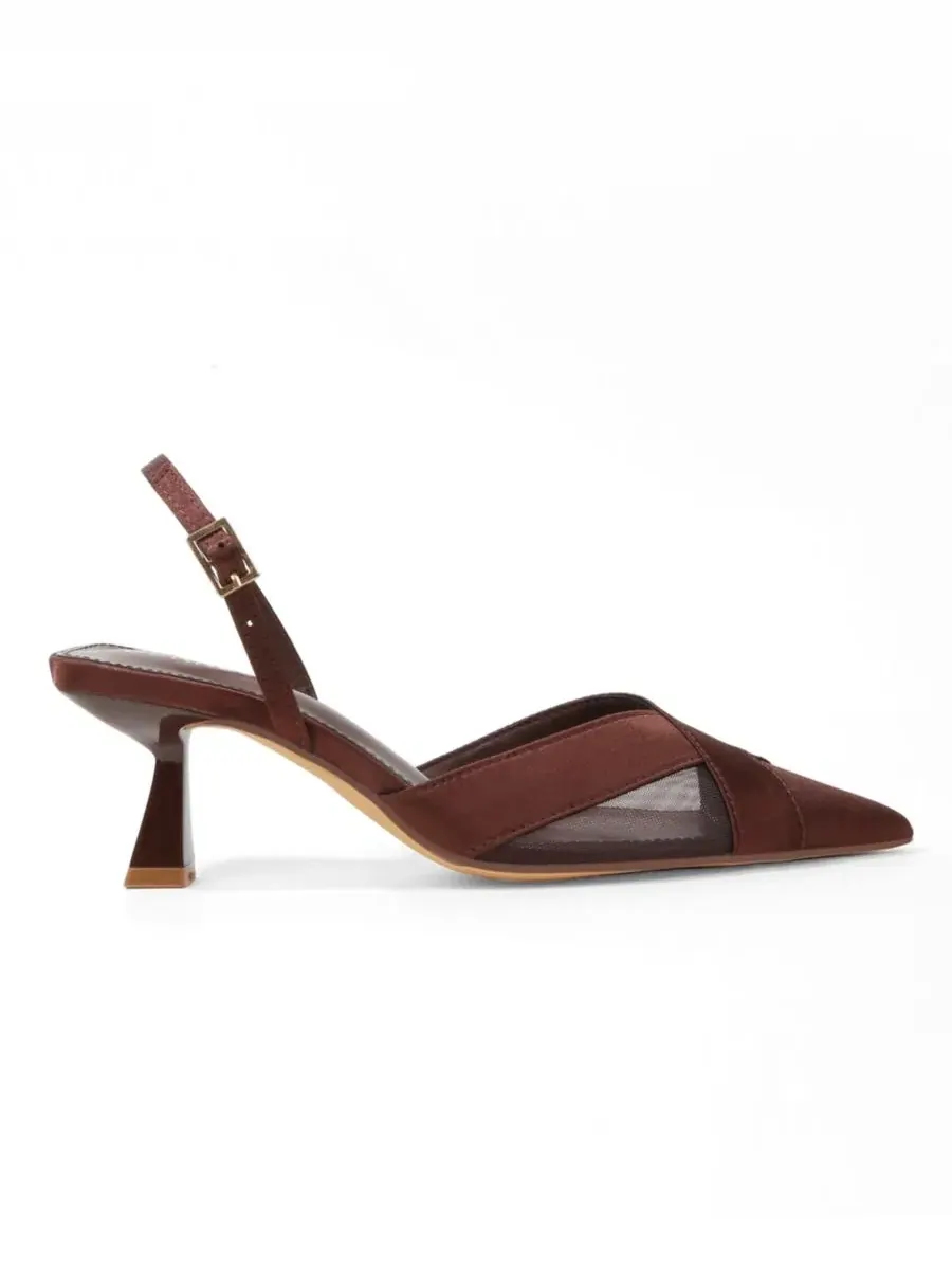 Туфли-лодочки Hailee Mesh and Satin Special Occasion Slingback Pumps BERNESS — изображение 2 из 7, коричневый