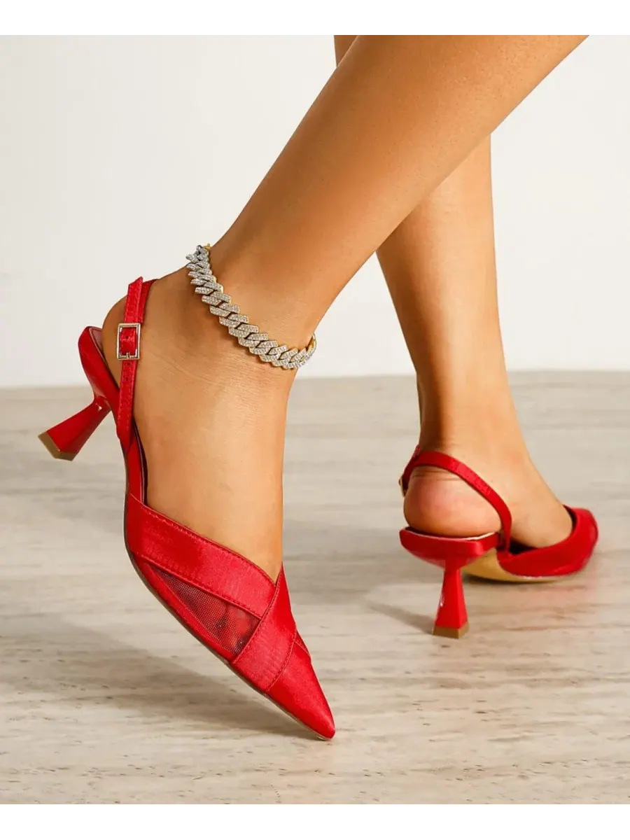 Босоножки-туфли Hailee Mesh and Satin Special Occasion Slingback BERNESS — изображение 6 из 7, красный