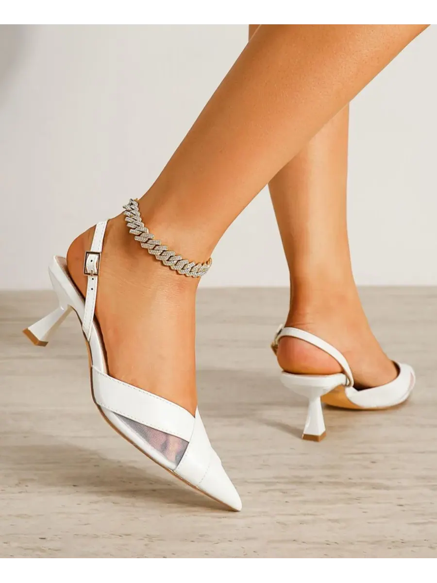 Туфли-лодочки Hailee Mesh and Satin Special Occasion Slingback Pumps BERNESS — изображение 7 из 11, белый