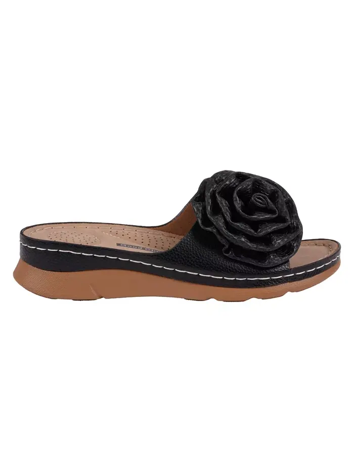 Женские плоские сандалии Honey Flower Rosette GC Shoes — изображение 2 из 5, черный