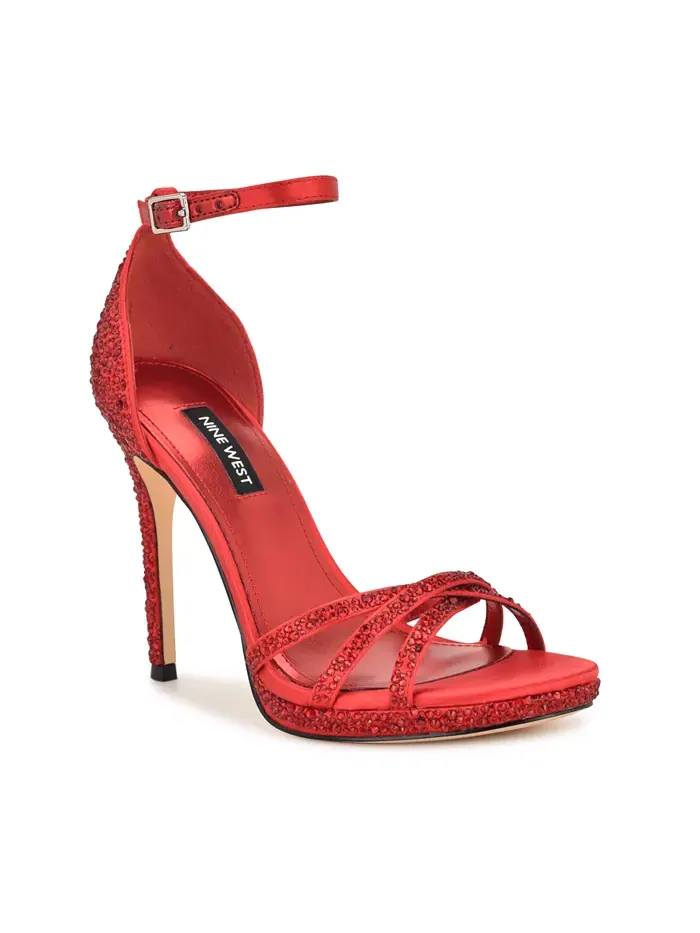 Женские блестящие босоножки Lartay на шпильке с ремешками Nine West — изображение 1 из 5, красный