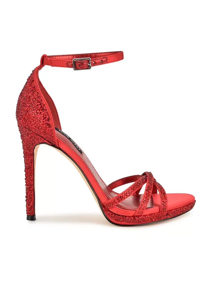 Женские блестящие босоножки Lartay на шпильке с ремешками Nine West — изображение 2 из 5, красный