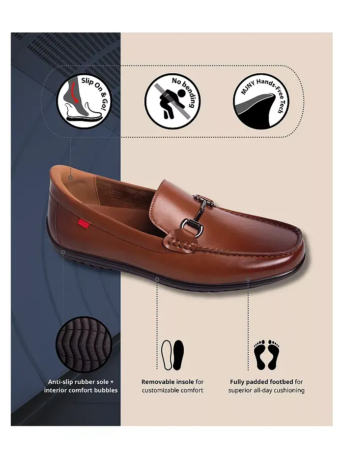 Эллиот Роуд Кожаные Лоферы с Пряжкой и Технологией Hands-Free Slip On Marc Joseph New York — изображение 2 из 8, коньячный