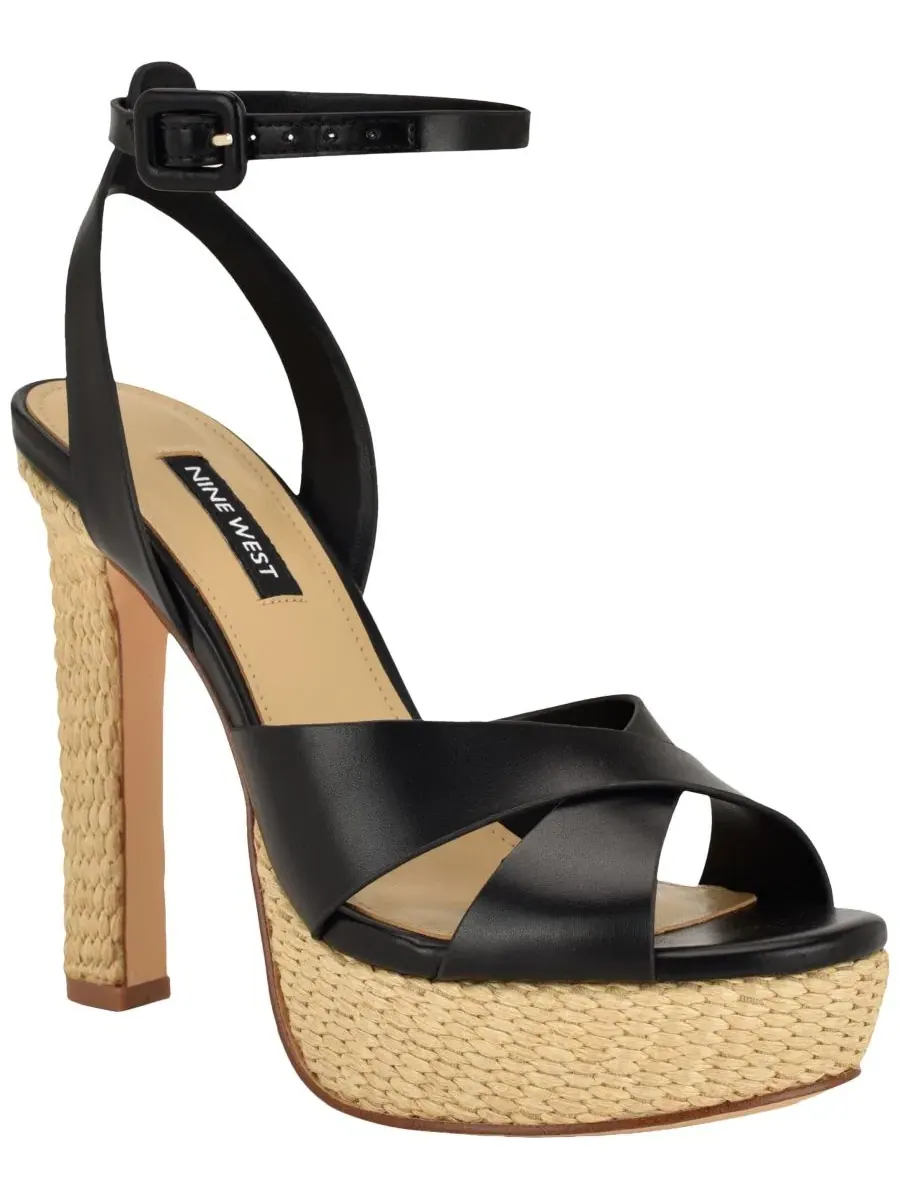 Женские сандалии Weston Criss-Cross на высоком блочном каблуке и платформе Nine West — изображение 1 из 5, черный