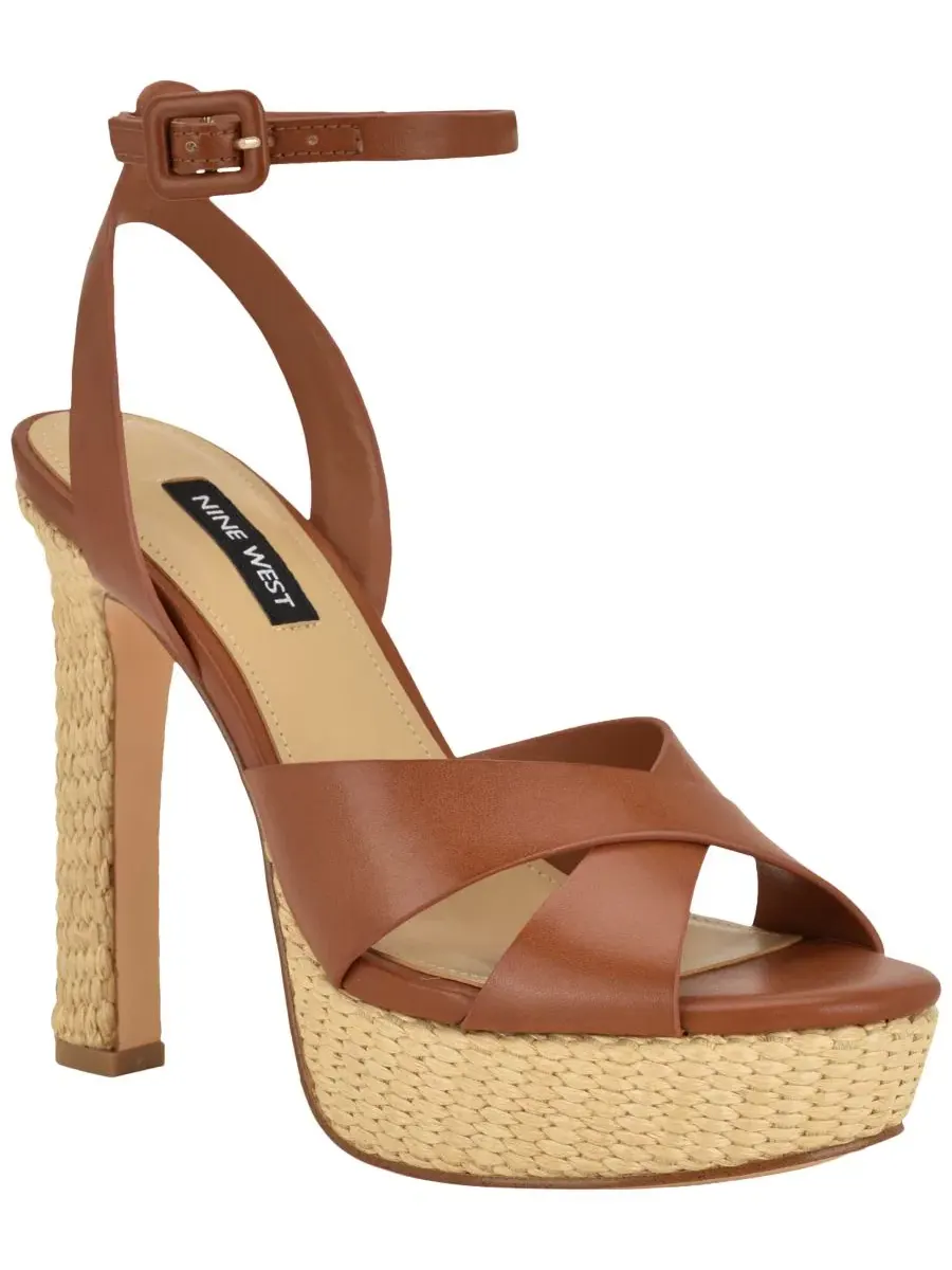Женские сандалии Weston Criss-Cross на высоком блочном каблуке и платформе Nine West — изображение 1 из 5, коричневый
