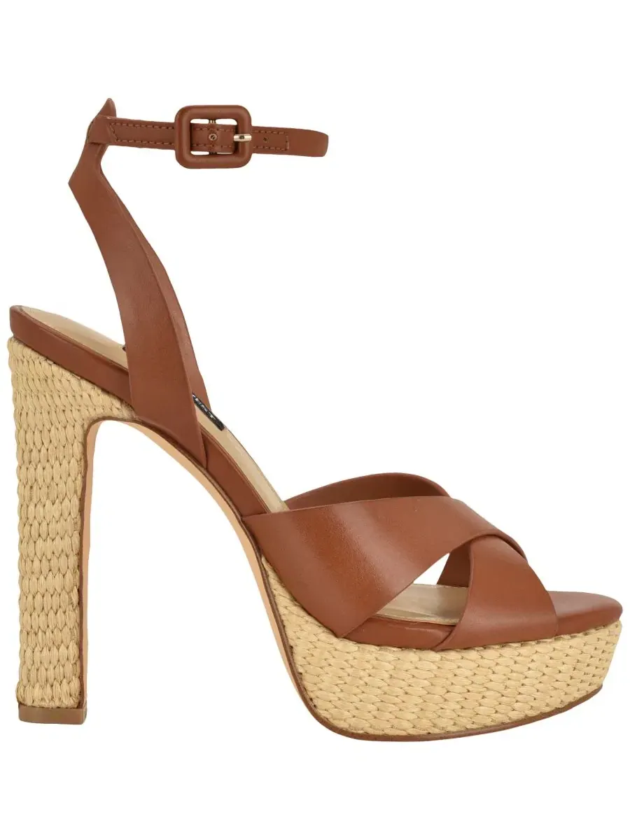 Женские сандалии Weston Criss-Cross на высоком блочном каблуке и платформе Nine West — изображение 2 из 5, коричневый