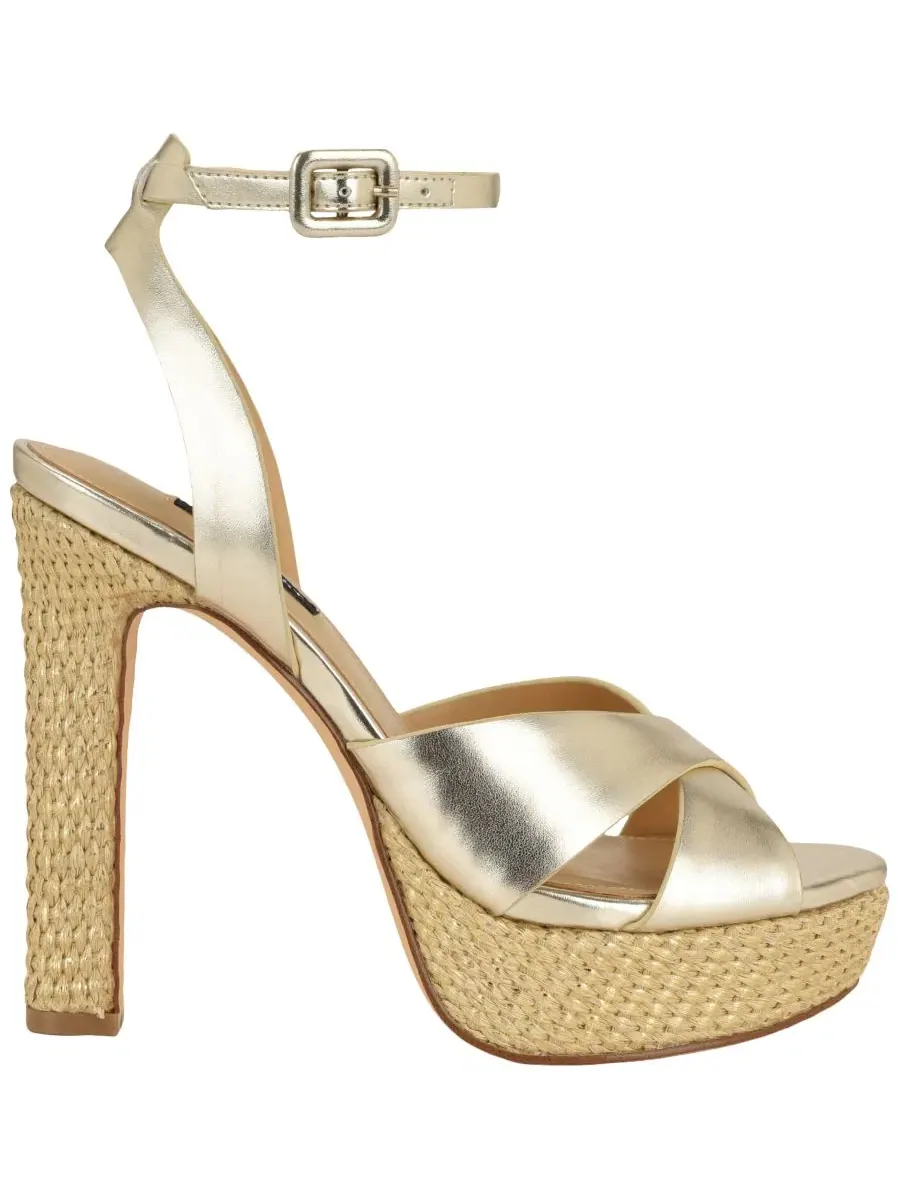 Женские сандалии Weston Criss-Cross на высоком блочном каблуке и платформе Nine West — изображение 2 из 5, золото