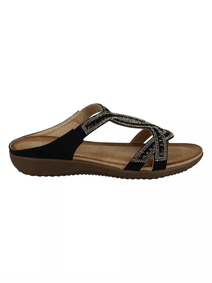 Женские шлепанцы с украшением Alora на плоской подошве GC Shoes — изображение 2 из 5, черный