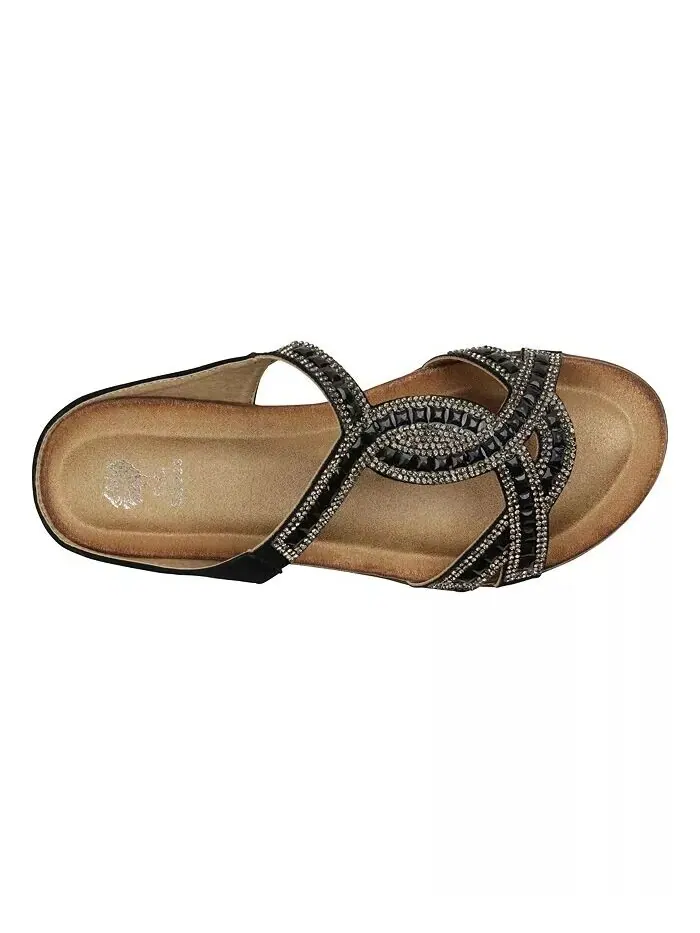 Женские шлепанцы с украшением Alora на плоской подошве GC Shoes — изображение 4 из 5, черный