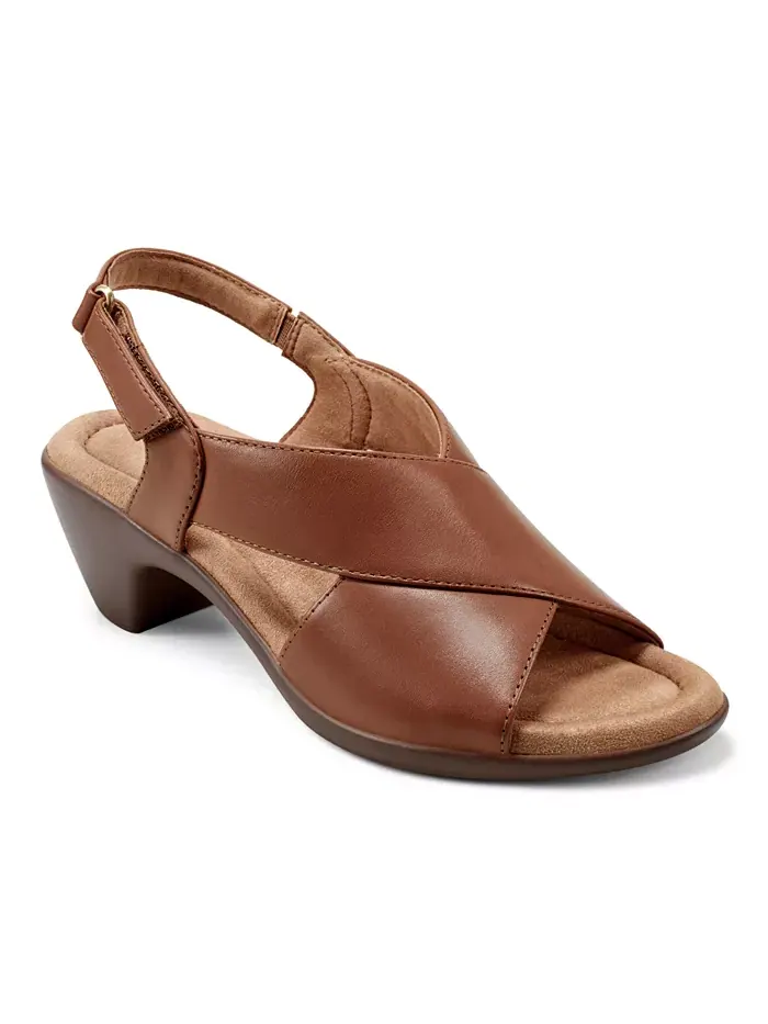 Сандалии Chantal Crisscross на низком каблуке из кожи Easy Spirit — изображение 1 из 5, коньячный