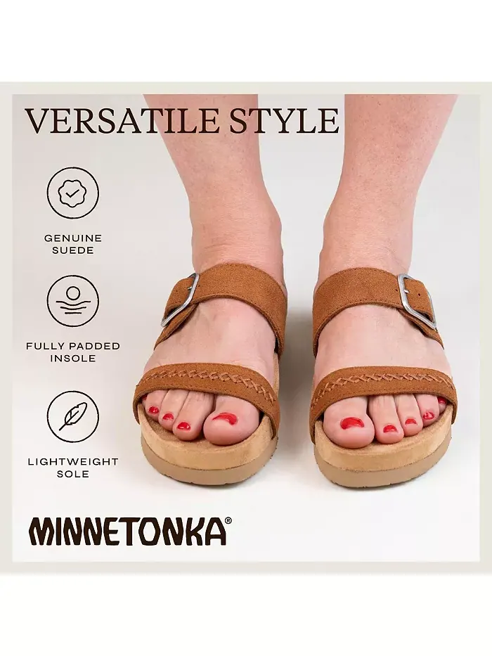 Женские сандалии Gideon на 2 ремешках с пряжками из замши Minnetonka — изображение 7 из 8, тауп