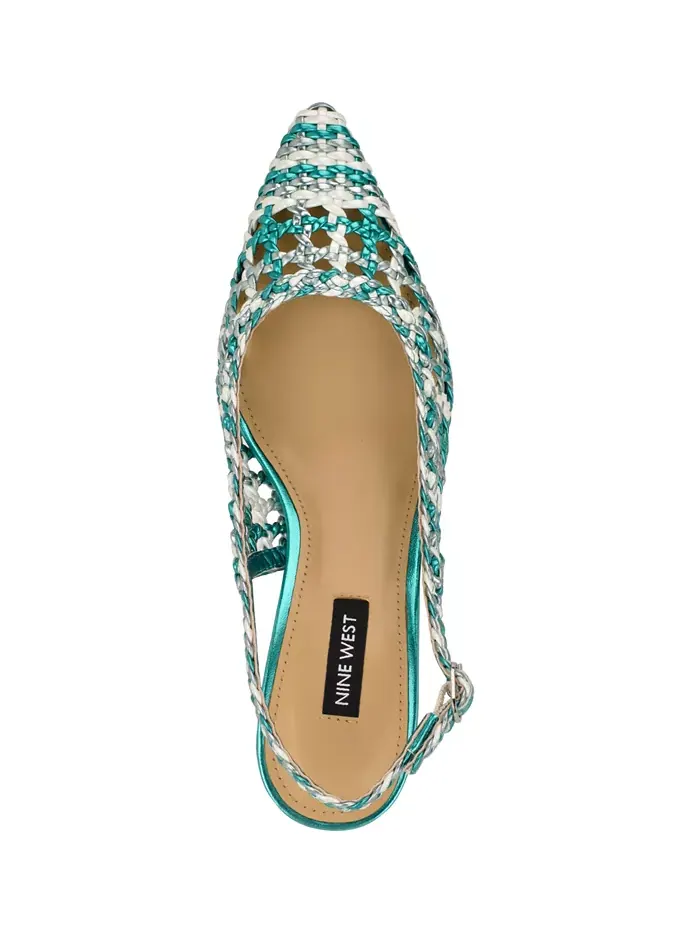Женские плетеные туфли Madalene на каблуке-рюмочке с открытой пяткой Nine West — изображение 4 из 5, зеленый металлик мульти