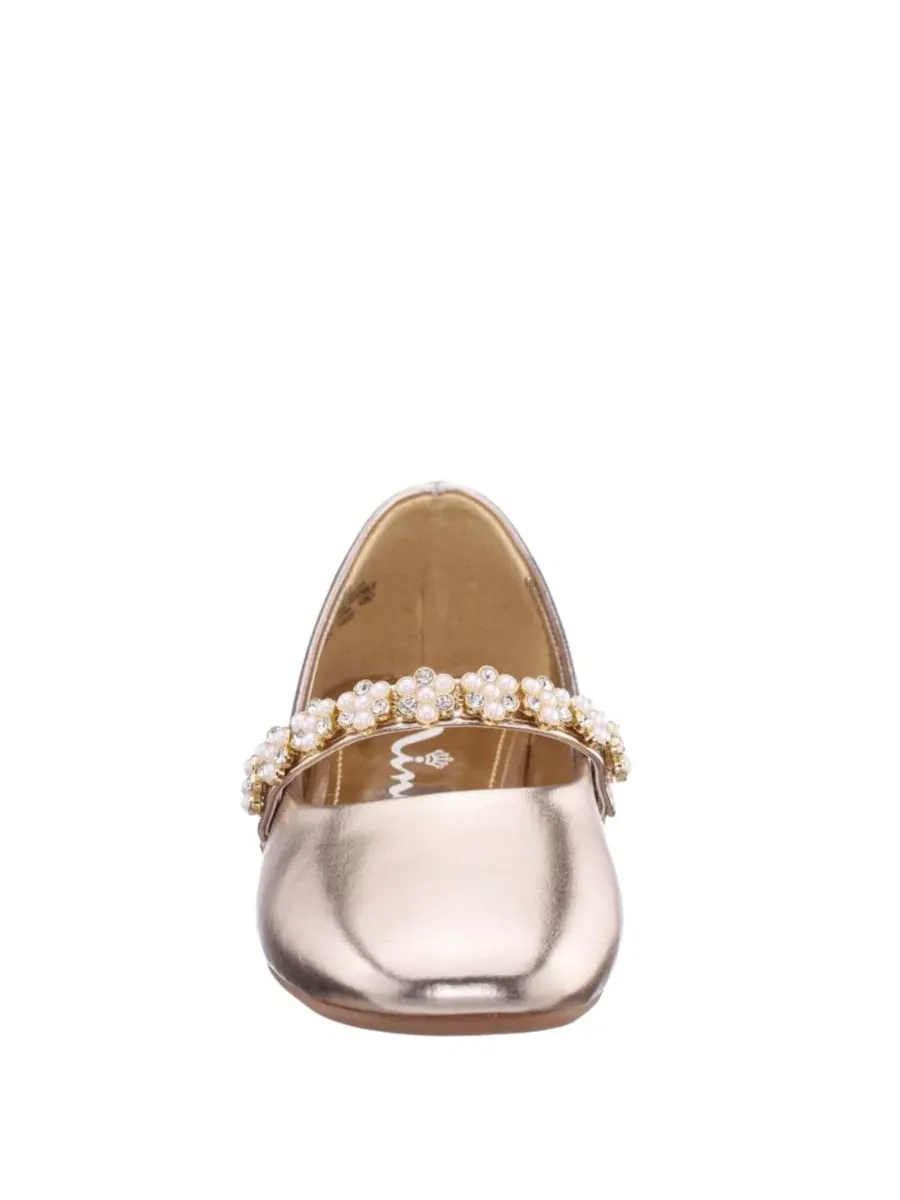 Балетки для девочек с кристаллами и жемчугом, модель JOANSIE by Nina Shoes Nina — изображение 3 из 7, светлый золотистый