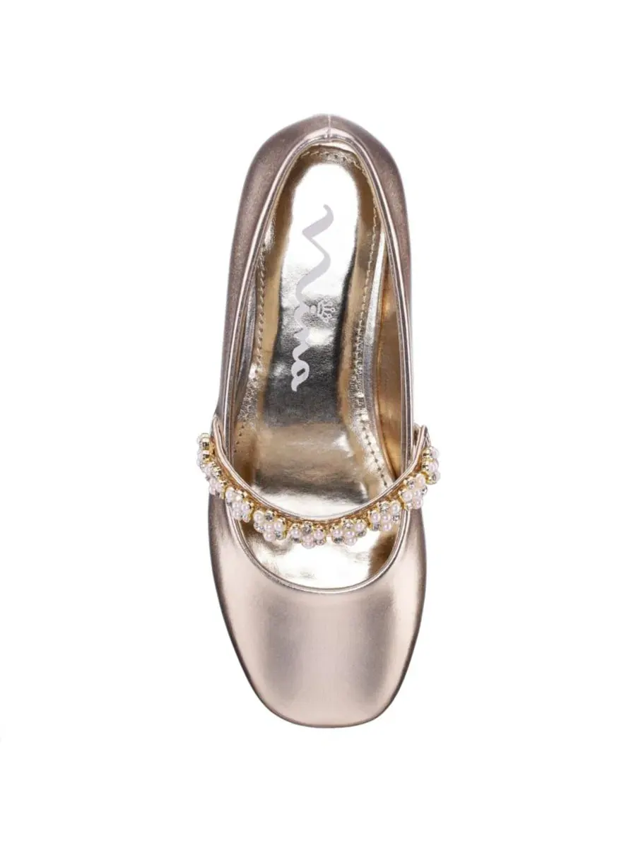 Балетки для девочек с кристаллами и жемчугом, модель JOANSIE by Nina Shoes Nina — изображение 6 из 7, светлый золотистый