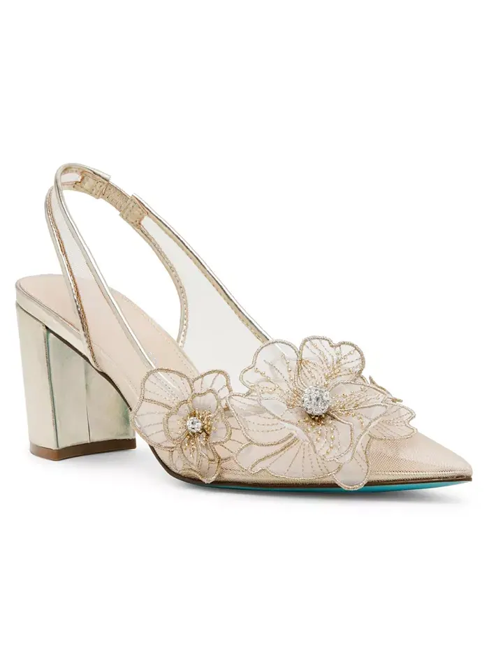 Женские туфли-лодочки Petra Flower Applique Slingback Betsey Johnson — изображение 1 из 5, золото