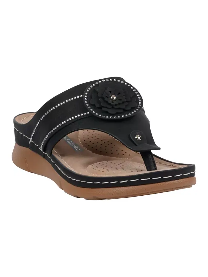 Женские плоские сандалии Vickie Flower Thong GC Shoes — изображение 1 из 5, черный