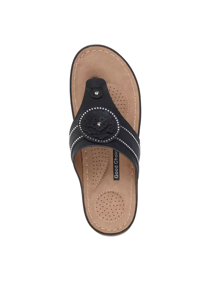 Женские плоские сандалии Vickie Flower Thong GC Shoes — изображение 4 из 5, черный