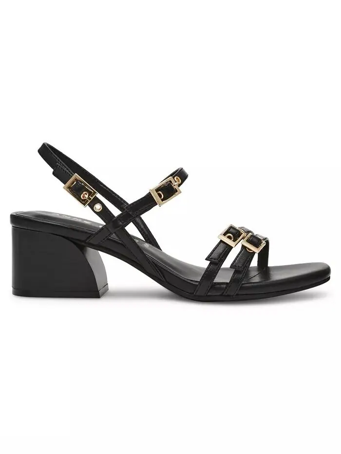 Женские босоножки Mackenzie Strappy Buckle Heel Dress Sandals Anne Klein — изображение 2 из 8, черный