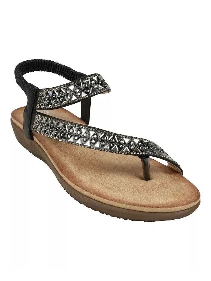 Женские асимметричные сандалии на плоской подошве Reille с украшениями GC Shoes — изображение 1 из 5, черный