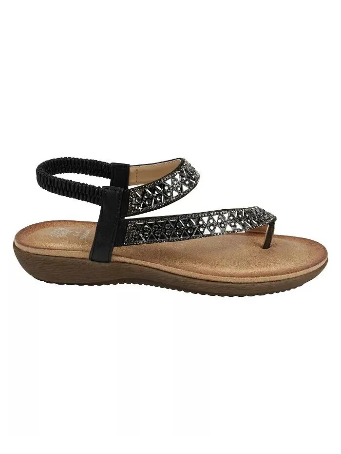 Женские асимметричные сандалии на плоской подошве Reille с украшениями GC Shoes — изображение 2 из 5, черный
