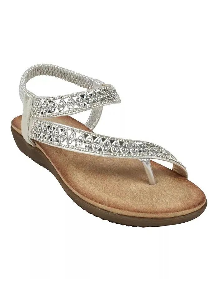 Женские асимметричные сандалии на плоской подошве Reille с украшениями GC Shoes — изображение 1 из 5, серебряный
