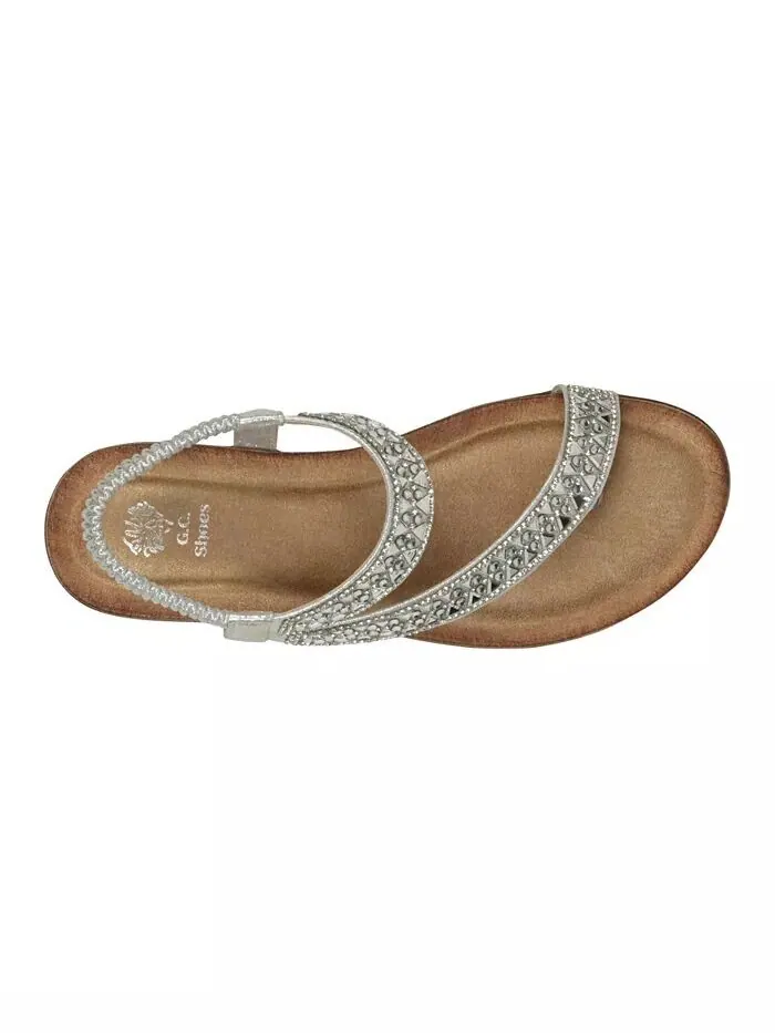 Женские асимметричные сандалии на плоской подошве Reille с украшениями GC Shoes — изображение 4 из 5, серебряный
